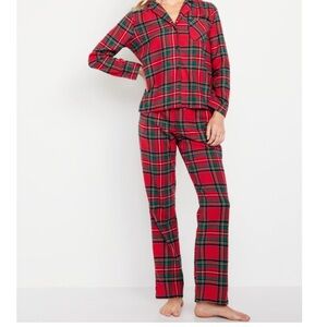 Plus Size Flannel Pajama Set-Red Tartan
